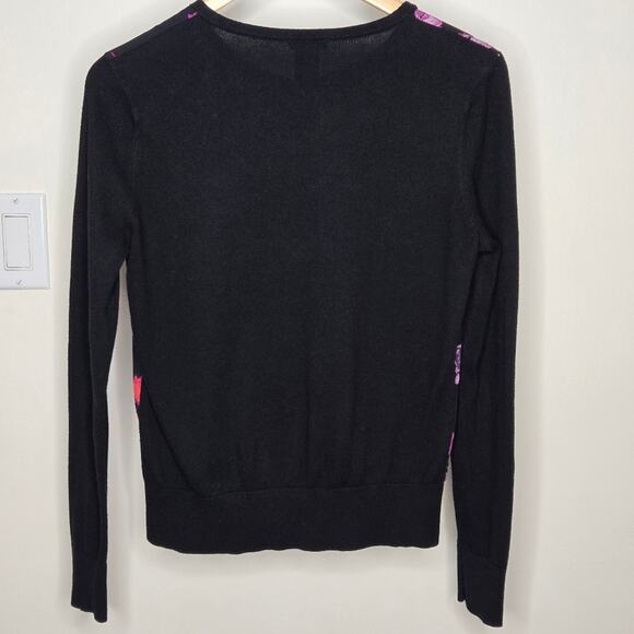 ANN TAYLOR Womens Black and Pink Floral Button Front Long Sleeve Sweater Size S - Picture 2 of 8